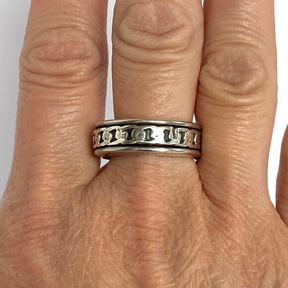 Sterling Silver 925 Mexico Curb Chain Pattern Spinner Band Ring Sz 9.5 - 9.75 - Picture 3 of 13